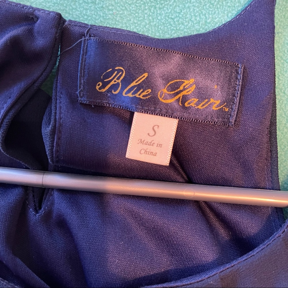 Blue Rain Navy Blue High Neckline Sleeveless Dress-Size Small